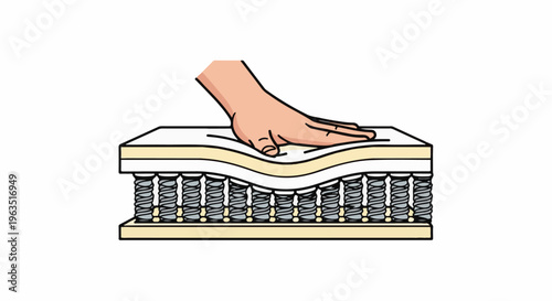 Hand pressing into multi-layer mattress with visible springs