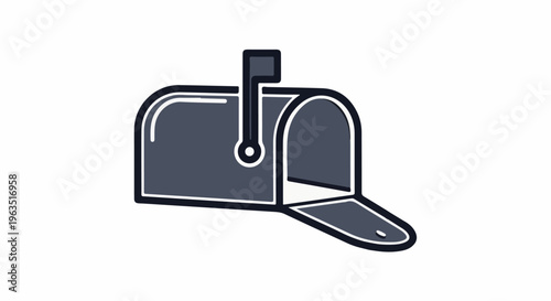 Gray mailbox with open door and flag raised, simple icon style