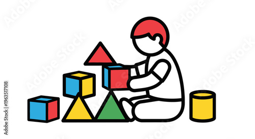 A child playing with colorful blocks.