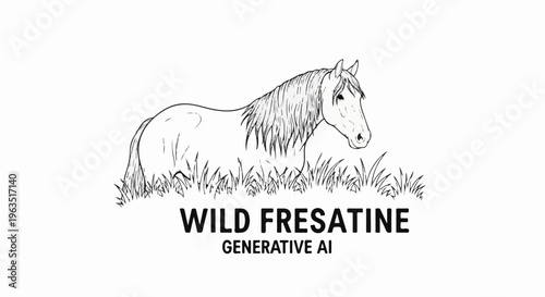 Horse illustration in grass, with text "WILD FRESATINE GENERATIVE AI" below