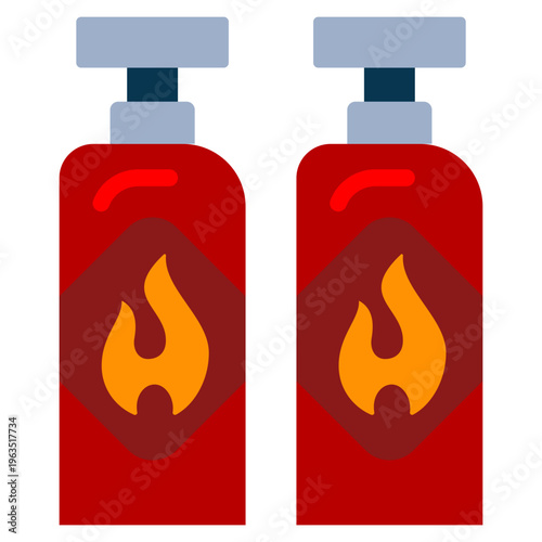 Flat style red gas cylinders with fire symbol icon