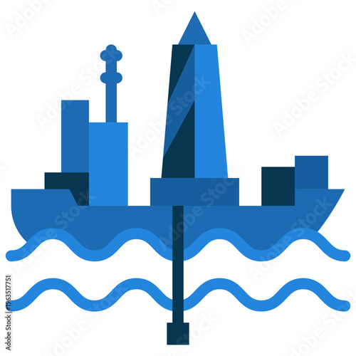 Flat style offshore drillship or oil tanker ship icon