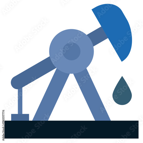 Flat style oil pump jack icon with oil drop symbol