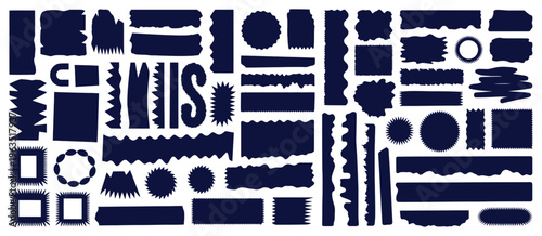 Set of dark blue ripped paper edges shapes frames and banners isolated on transparent background vector illustration.