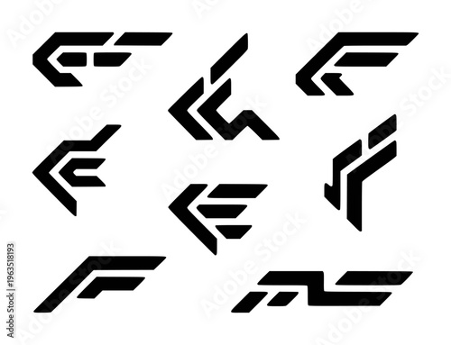 Collection of Abstract Geometric Black Symbols and White Background shape