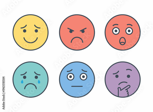 Different Emotions Displayed on Colorful Emoji Faces in a Row