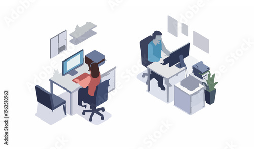 Isometric Call Center Office Customer Support Team Vector Illustration