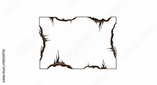 Jagged, dark brown borders with sharp points frame a white empty space