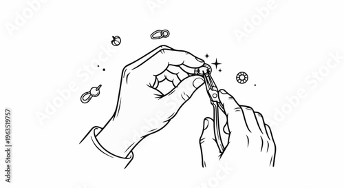 Hands crafting a small, sparkling jewel with pliers amidst tiny components