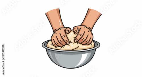 Hands kneading dough in a bowl