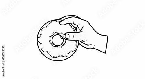 Hand holding a simple line drawing of a frosted donut