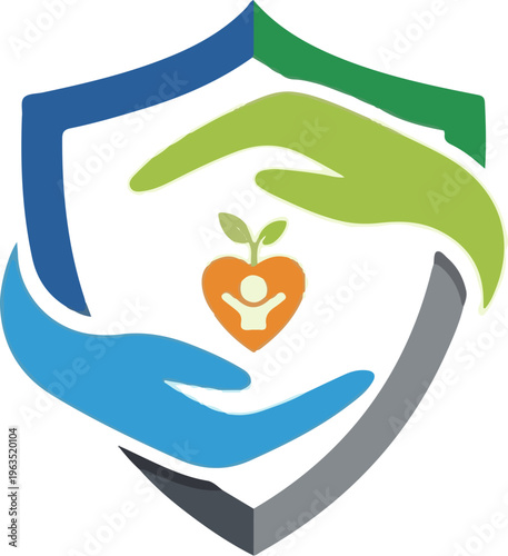 Caring hands embrace a nurturing heart with a growing sprout