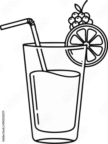 Glass of orange juice with straw and fruit garnish