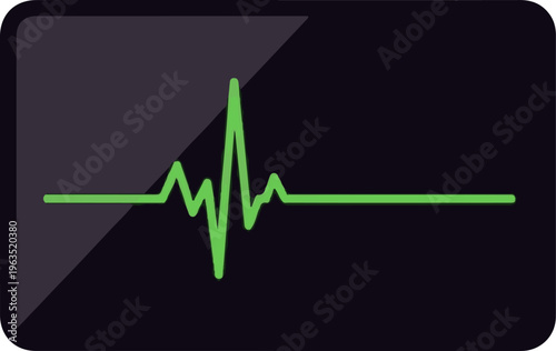 Green heartbeat line displayed on a dark screen with a subtle reflection