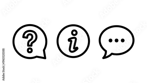 Set of communication icons including question mark, information sign, and speech bubble