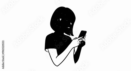 Person looking at a phone, isolated on white background