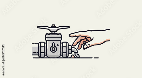 Hand reaching to turn off dripping faucet, conserving water