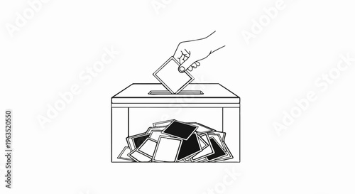 Hand dropping ballot into transparent box filled with ballots