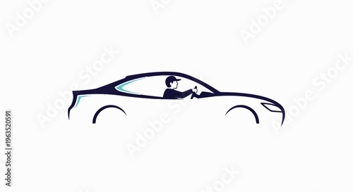 Silhouette of a person driving a sleek sports car