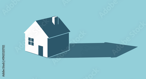 Simple white house with dark shadow on a blue background