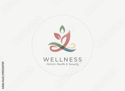 A serene wellness logo featuring a stylized leaf design with the word wellness.