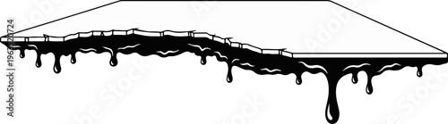 Slice of abstract geometric shape with dark liquid dripping from edge