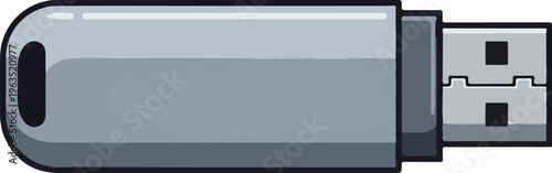 Stylized digital storage device with a metallic sheen and USB connector