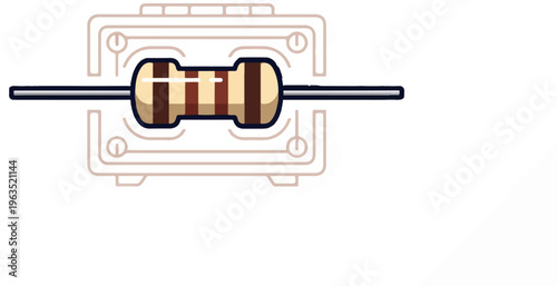 Detailed illustration of electronic resistor with bands on a circuit board outline
