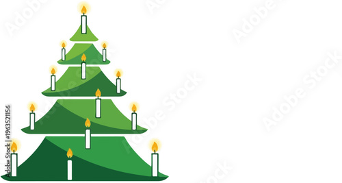 Stylized green tree with lit candles as ornaments