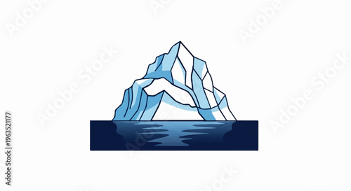 Stylized iceberg with archway floats in dark ocean waves