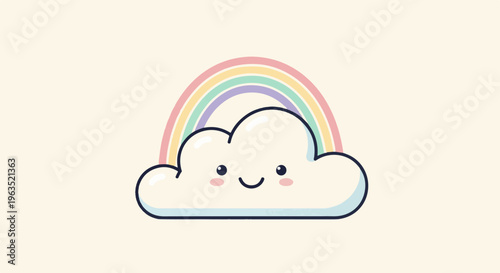 Cute cartoon cloud with a pastel rainbow arching over it