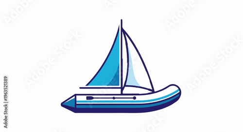 Blue and white sailboat with two sails on a white background