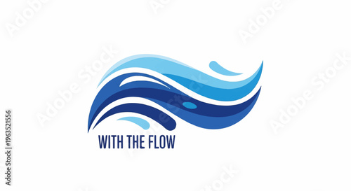 Abstract blue waves ripple, with text below