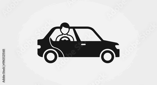 Silhouette of a person driving a car, rendered in solid black