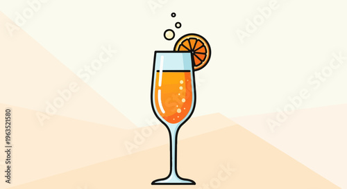 A tall glass filled with bubbly orange liquid, garnished with an orange slice