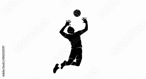 Silhouette of a male volleyball player jumping and spiking a ball