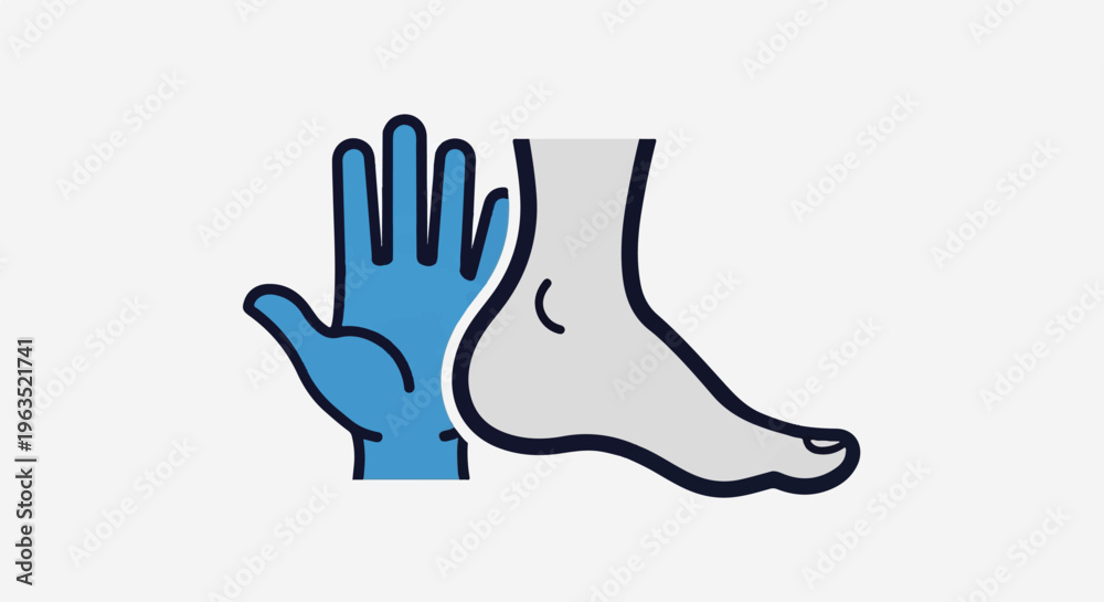 Obraz premium Stylized graphic of a blue gloved hand touching a grey human foot