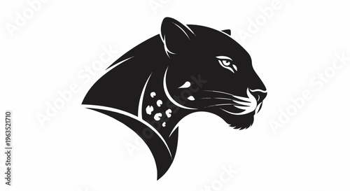 Stylized black panther head profile, fierce gaze, bold lines, white spots