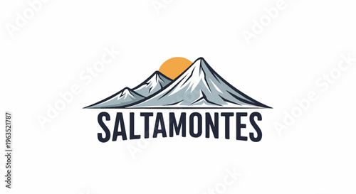 Stylized mountain range with a sun rising behind peaks, overlayed with bold text