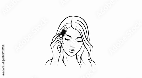 Stylized illustration of a woman holding a USB drive to her forehead