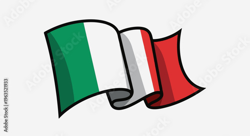 Waving national flag with three vertical bands of green, white, and red