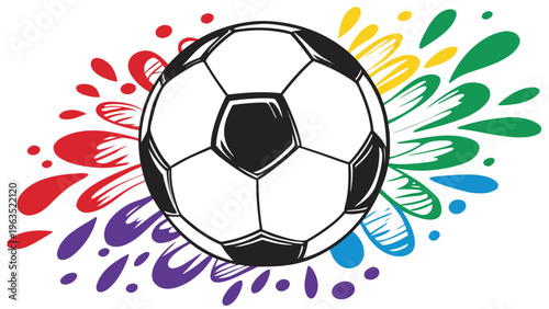 Colorful soccer ball with vibrant abstract background patterns and swirling lines