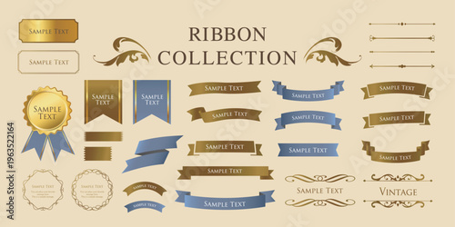 Antique Ribbon Decorations with Border and Frame Design Set