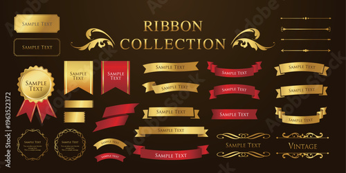 Antique Ribbon Decorations with Border and Frame Design Set