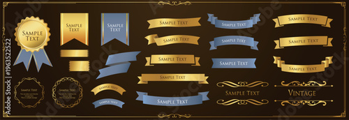 Antique Ribbon Decorations with Border and Frame Design Set