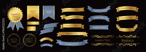 Antique Ribbon Decorations with Border and Frame Design Set