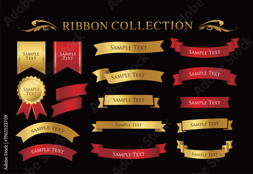 Antique Ribbon Decorations with Border and Frame Design Set