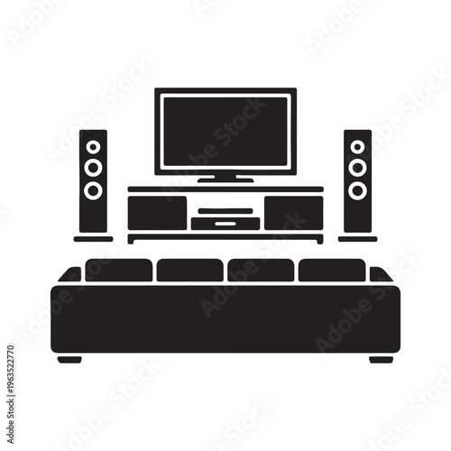 Home Theater with TV and Speakers Icon – Living Room Entertainment Silhouette Vector
