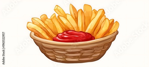 A bowl of crispy french fries served with ketchup