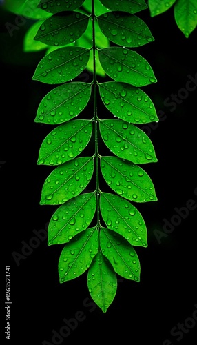 green leaf on black background